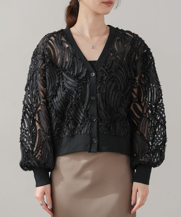 テープジャガードレースカーディガン