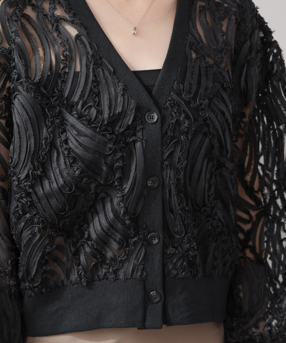 テープジャガードレースカーディガン