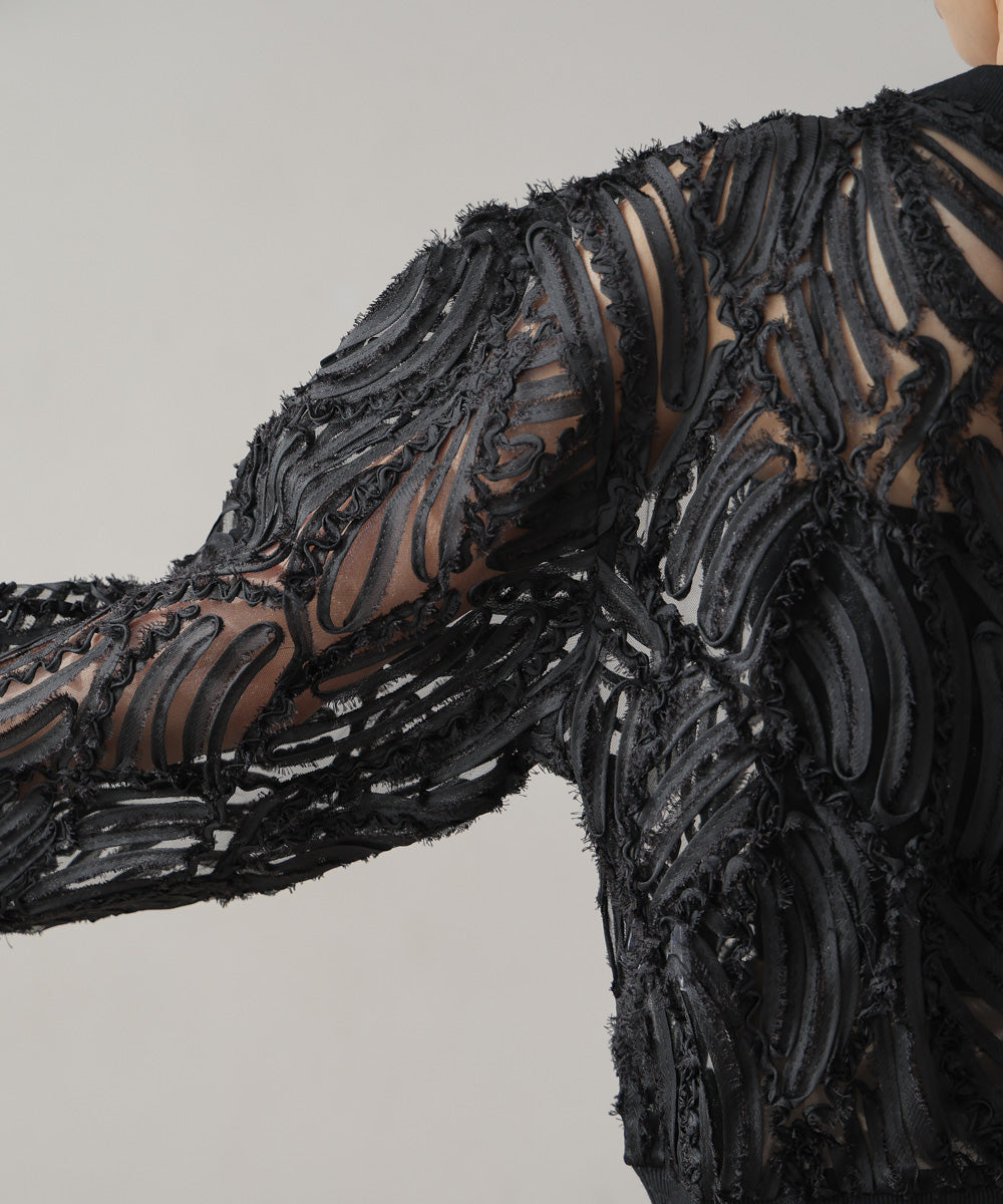 テープジャガードレースカーディガン