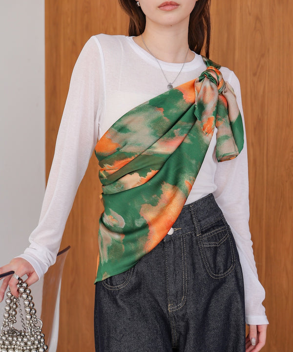 マルチＷＡＹ水彩柄サテン大判スカーフ