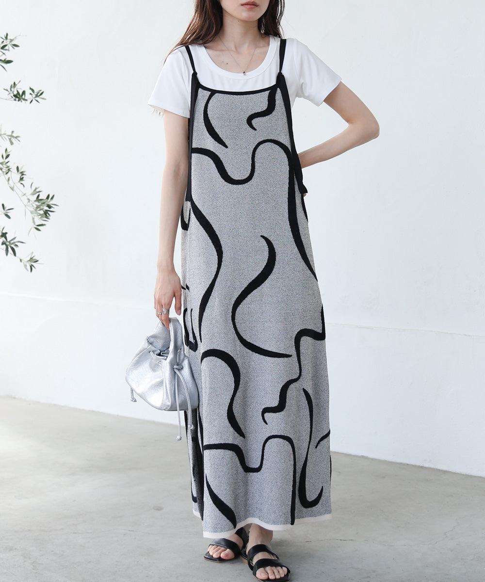 アートライン配色キャミワンピース