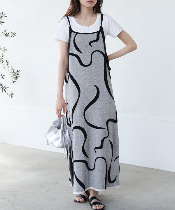 アートライン配色キャミワンピース