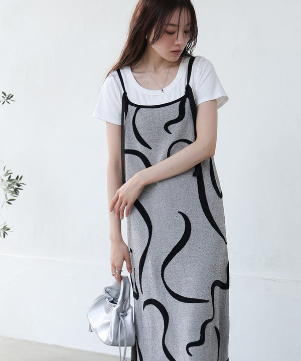 アートライン配色キャミワンピース