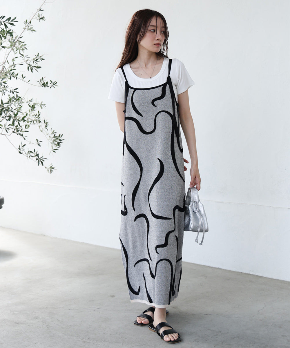 アートライン配色キャミワンピース