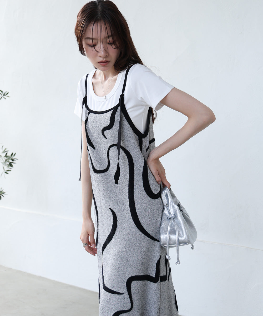 アートライン配色キャミワンピース