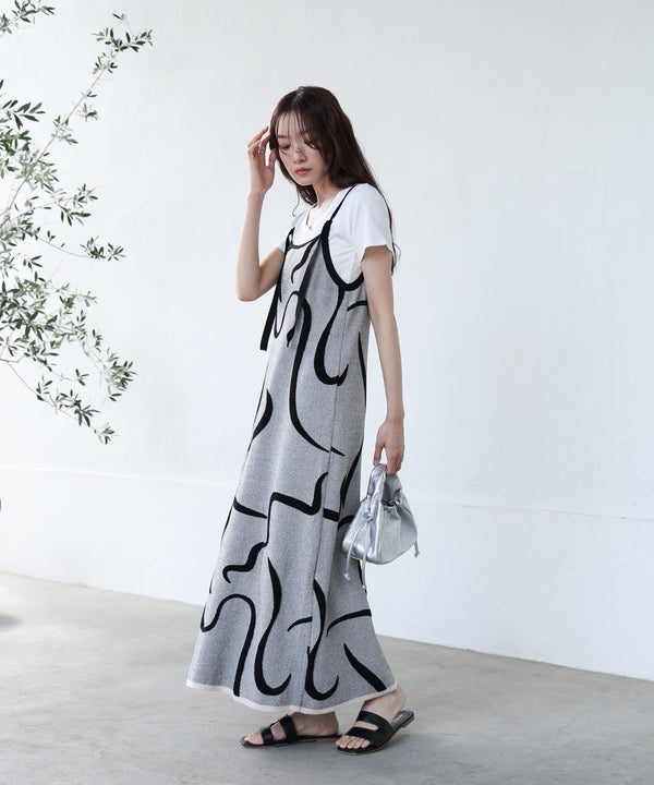 アートライン配色キャミワンピース