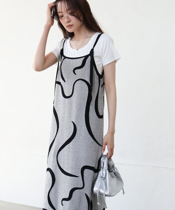 アートライン配色キャミワンピース