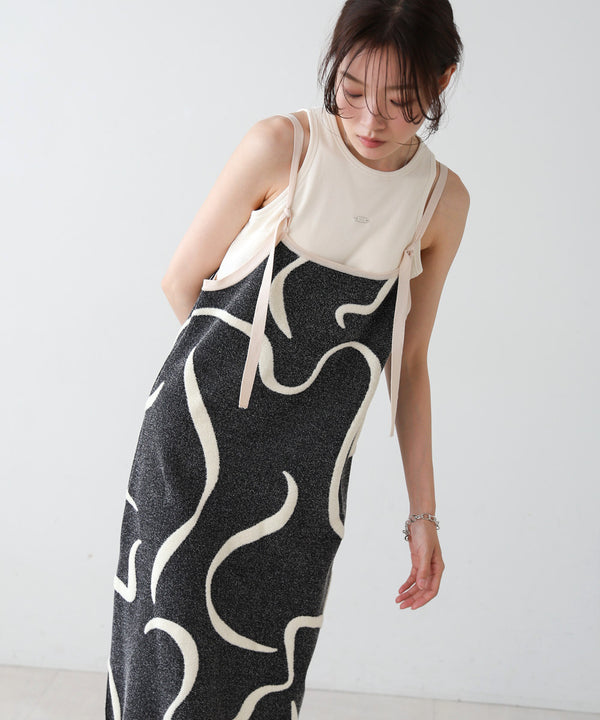 アートライン配色キャミワンピース