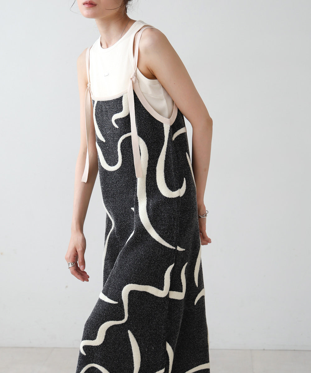 アートライン配色キャミワンピース