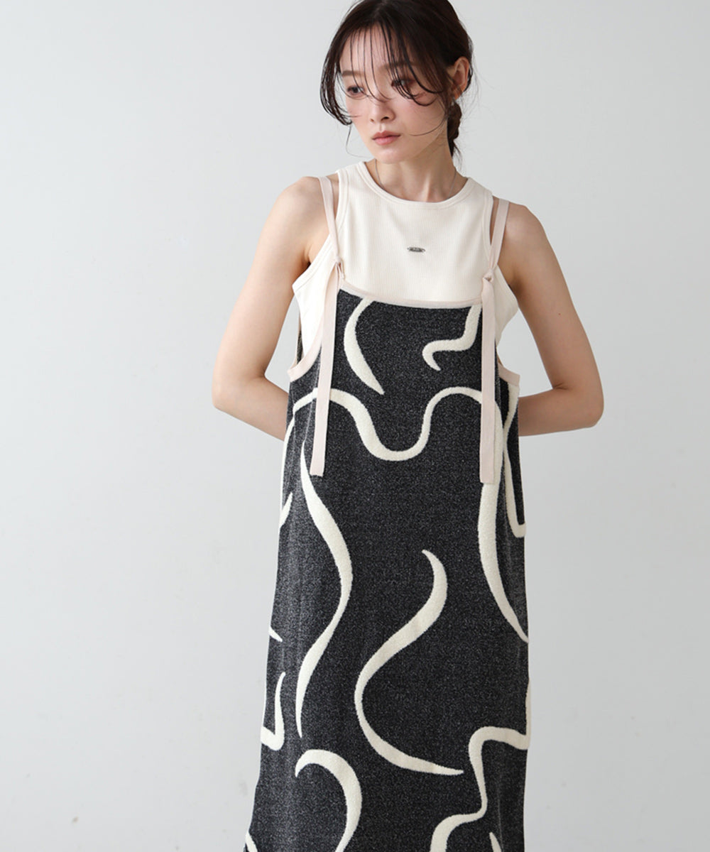 アートライン配色キャミワンピース