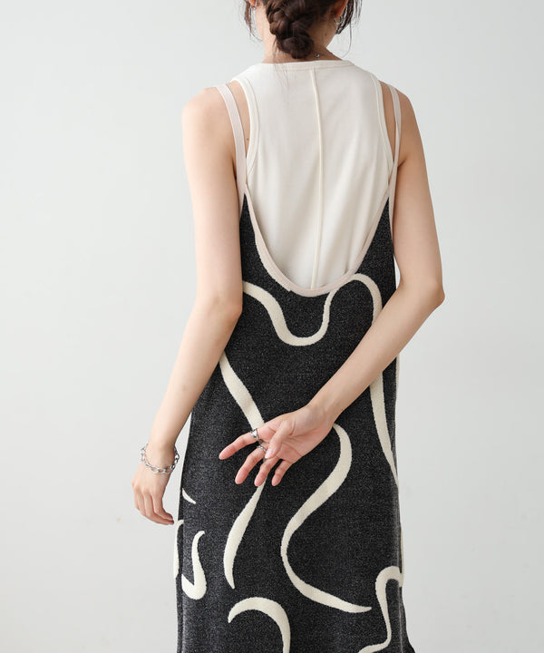 アートライン配色キャミワンピース