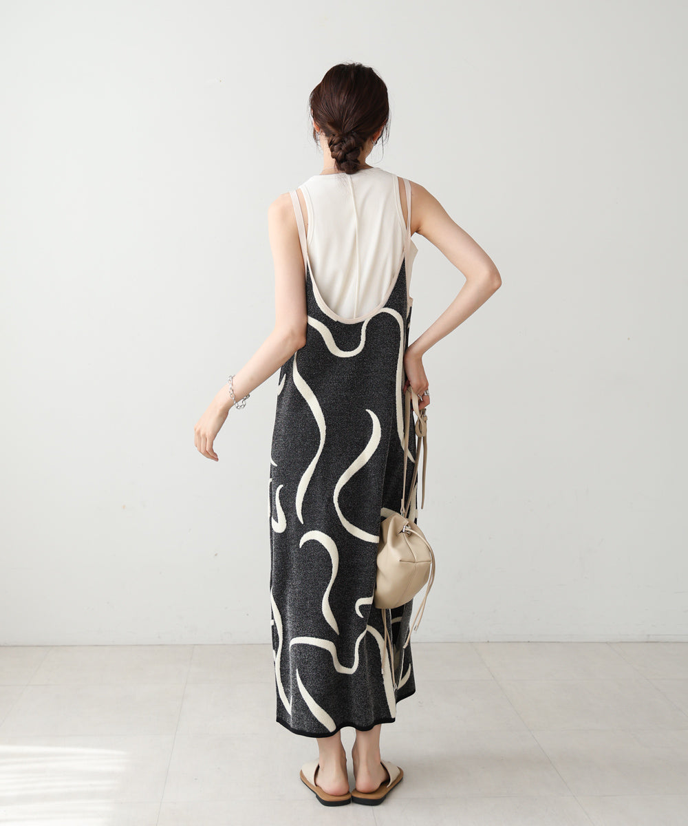 アートライン配色キャミワンピース