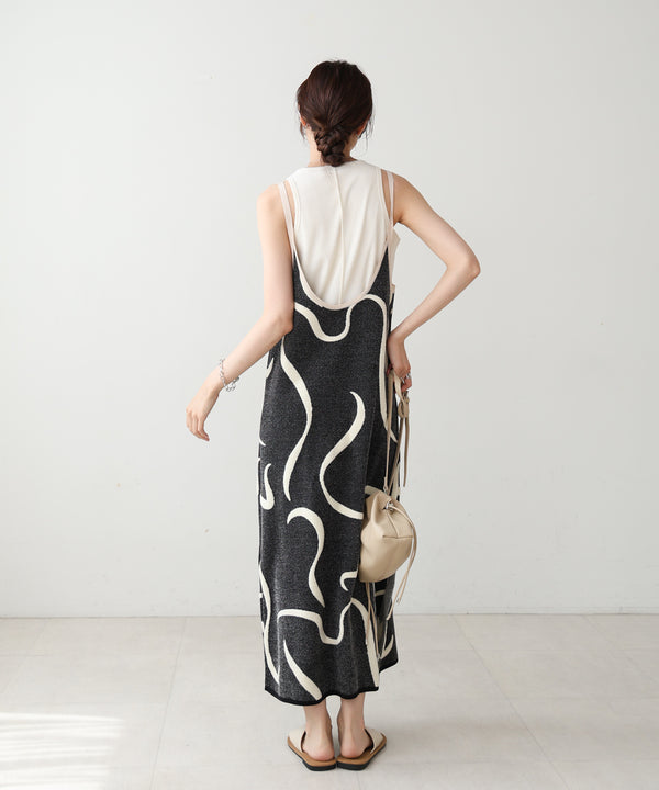 アートライン配色キャミワンピース