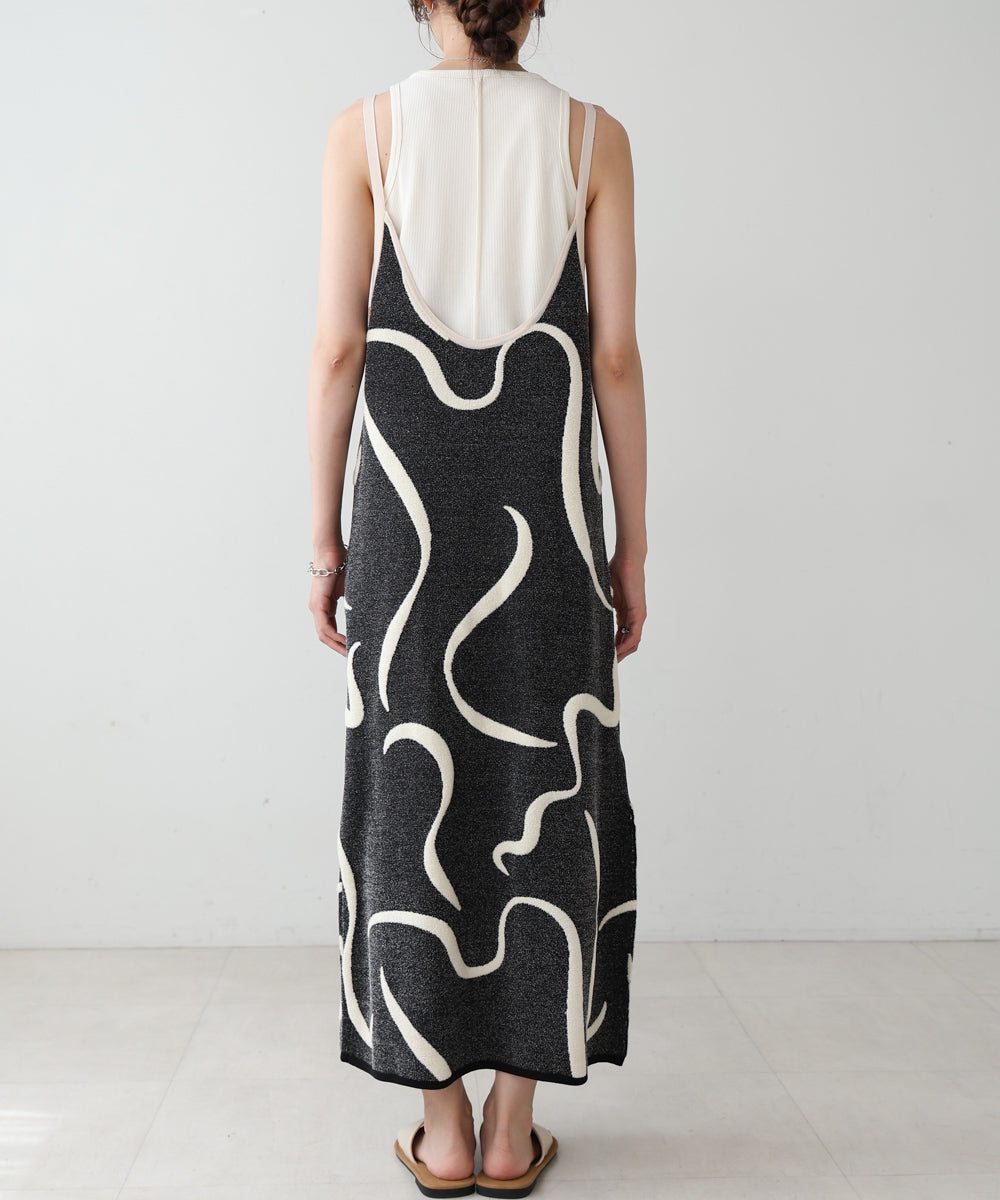 アートライン配色キャミワンピース