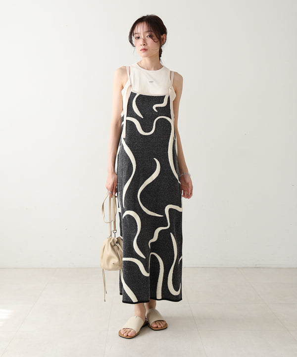 アートライン配色キャミワンピース