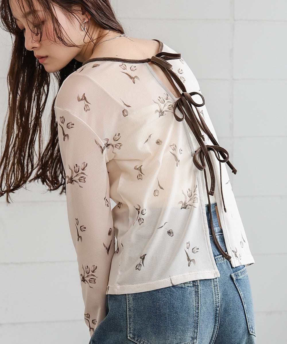 前後２ＷＡＹ花柄リボンカーディガン