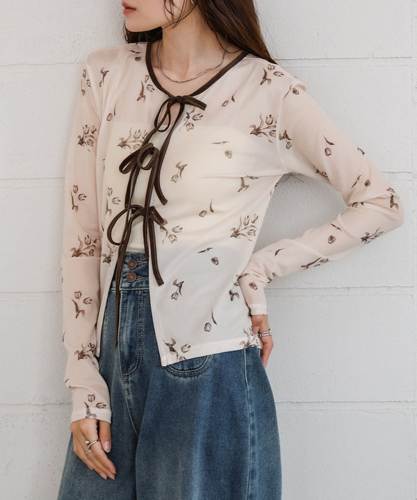 前後２ＷＡＹ花柄リボンカーディガン