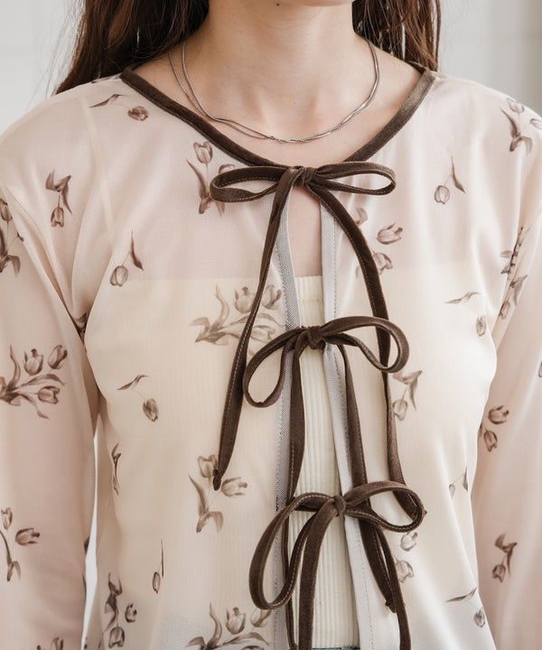 前後２ＷＡＹ花柄リボンカーディガン