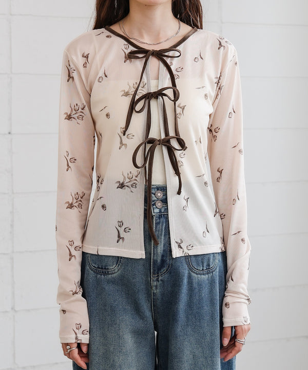 前後２ＷＡＹ花柄リボンカーディガン