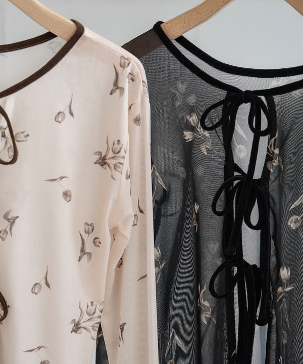 前後２ＷＡＹ花柄リボンカーディガン