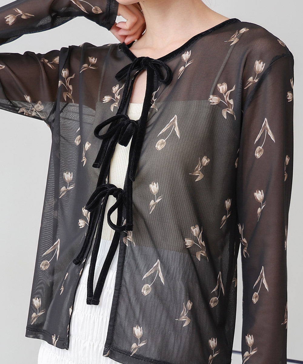 前後２ＷＡＹ花柄リボンカーディガン