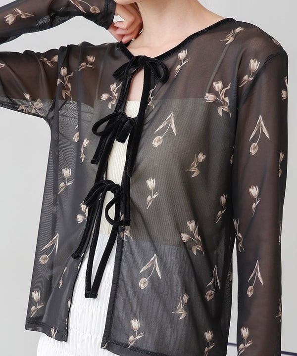 前後２ＷＡＹ花柄リボンカーディガン