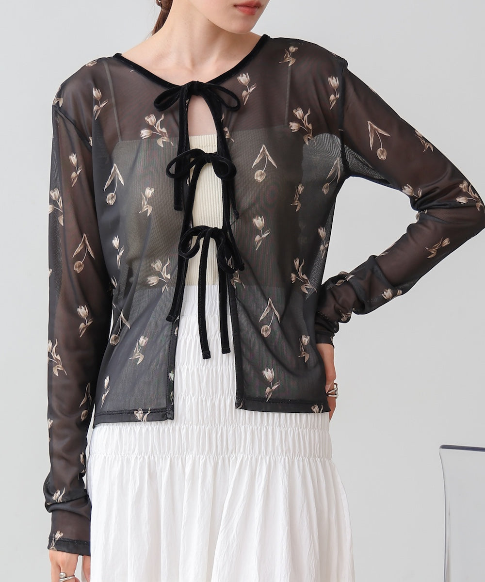 前後２ＷＡＹ花柄リボンカーディガン