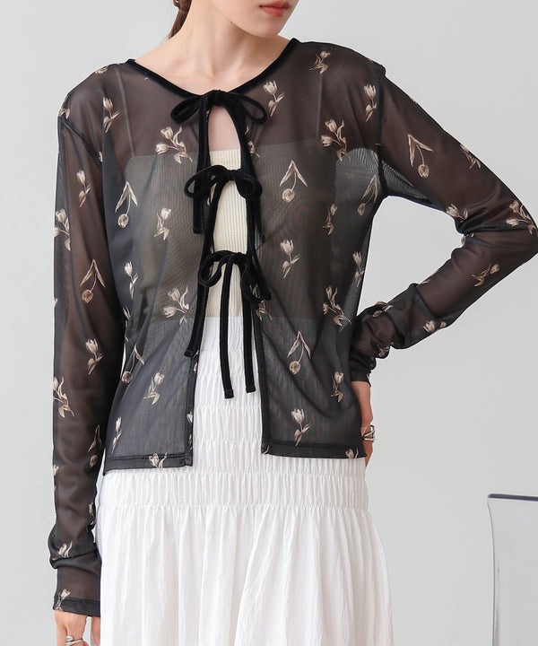 前後２ＷＡＹ花柄リボンカーディガン