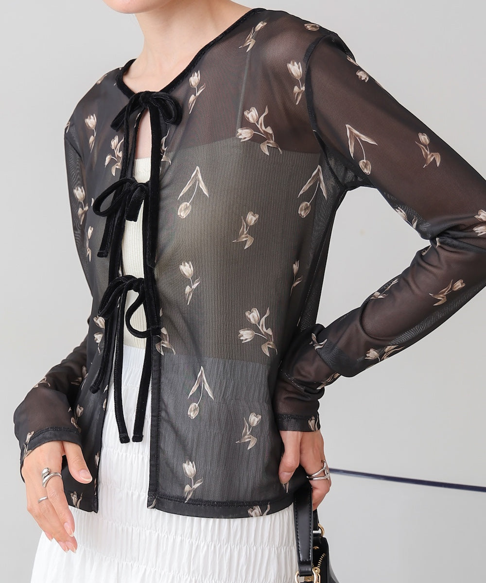 前後２ＷＡＹ花柄リボンカーディガン