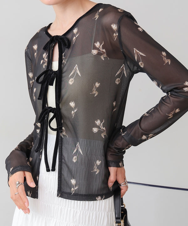 前後２ＷＡＹ花柄リボンカーディガン