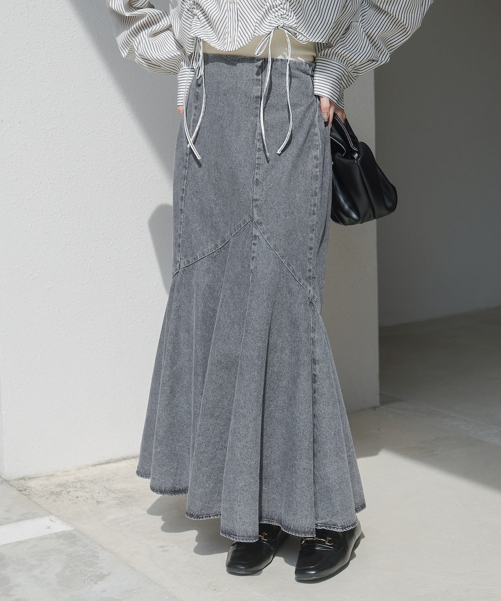 8ozケミカルデニム変形マーメイドスカート