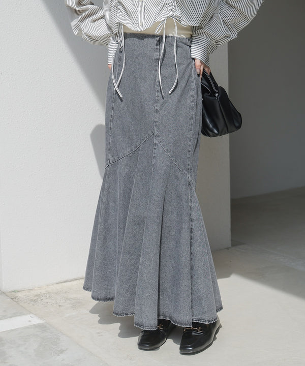 8ozケミカルデニム変形マーメイドスカート