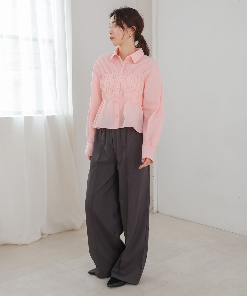 シャーリング ビスチェ風デザインシャツ