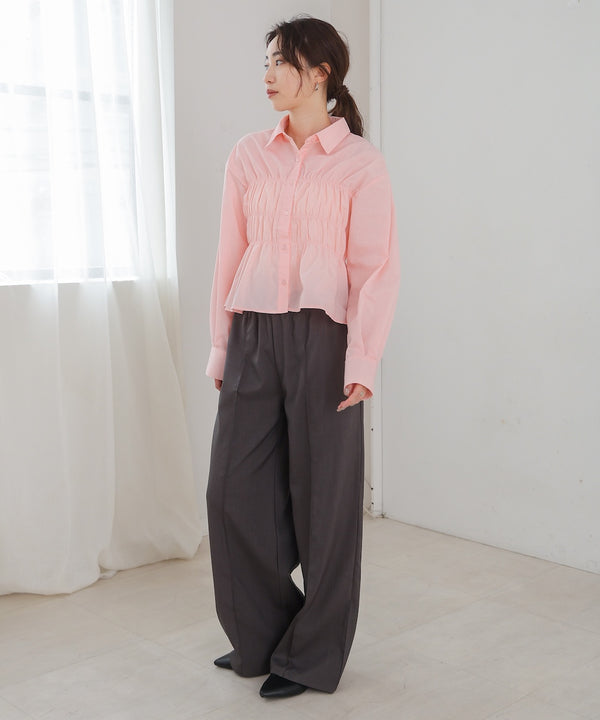 シャーリング ビスチェ風デザインシャツ