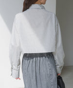 ストライプシャーリング リボンブラウス