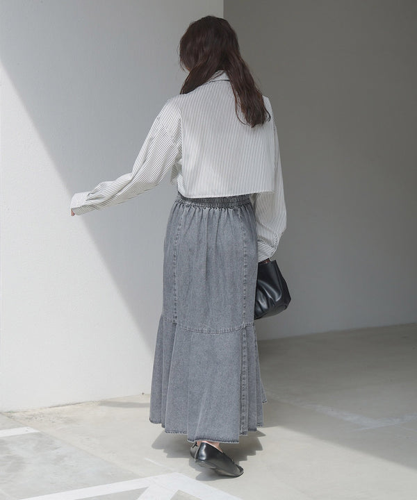 ストライプシャーリング リボンブラウス