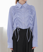 ストライプシャーリング リボンブラウス
