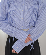 ストライプシャーリング リボンブラウス