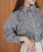 ストライプシャーリング リボンブラウス