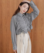 ストライプシャーリング リボンブラウス