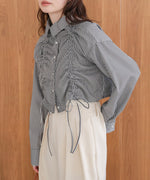 ストライプシャーリング リボンブラウス