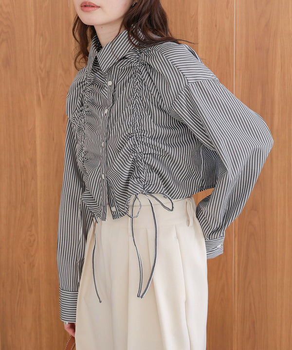 ストライプシャーリング リボンブラウス