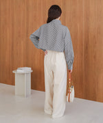 ストライプシャーリング リボンブラウス