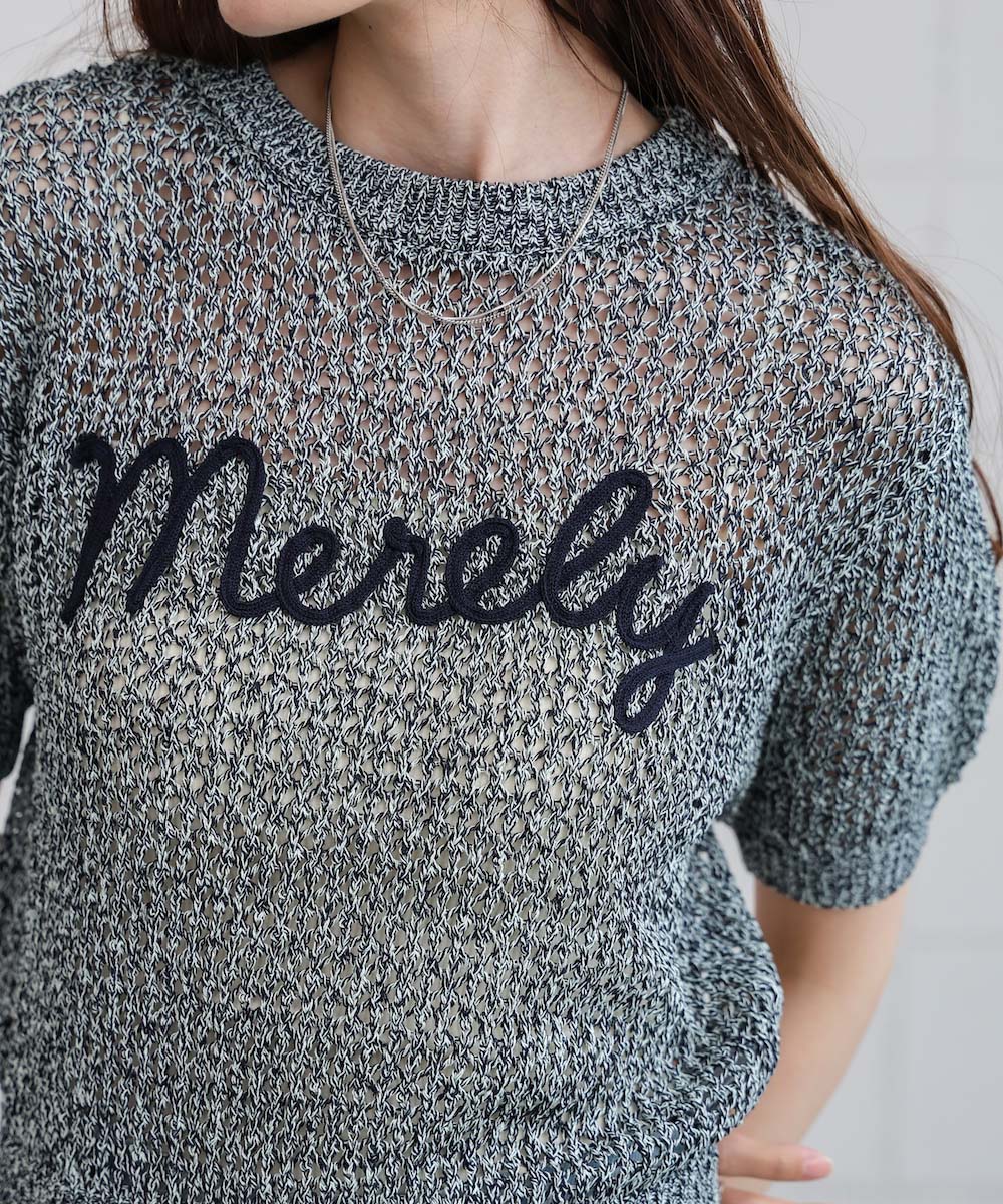 コード刺繍ロゴ入り麻タッチプルオーバー