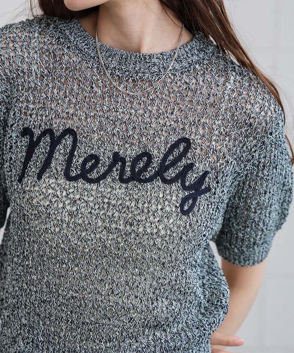 コード刺繍ロゴ入り麻タッチプルオーバー