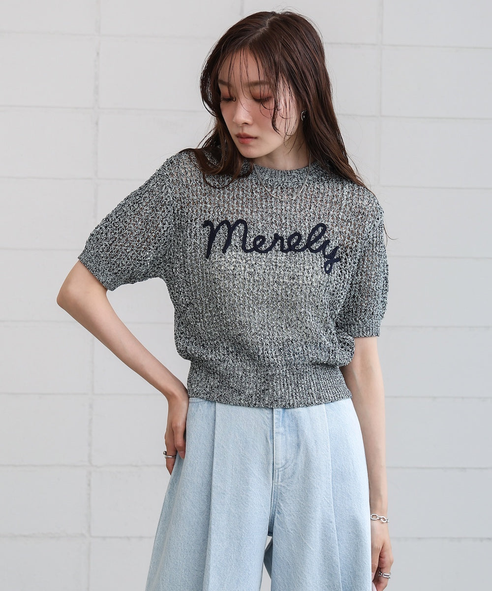 コード刺繍ロゴ入り麻タッチプルオーバー