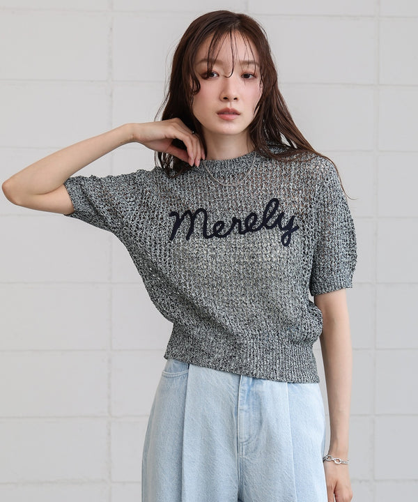 コード刺繍ロゴ入り麻タッチプルオーバー