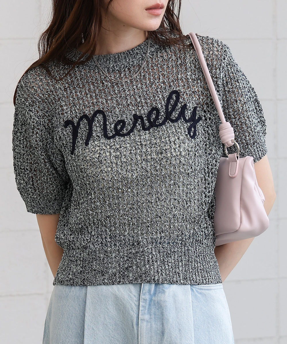 コード刺繍ロゴ入り麻タッチプルオーバー