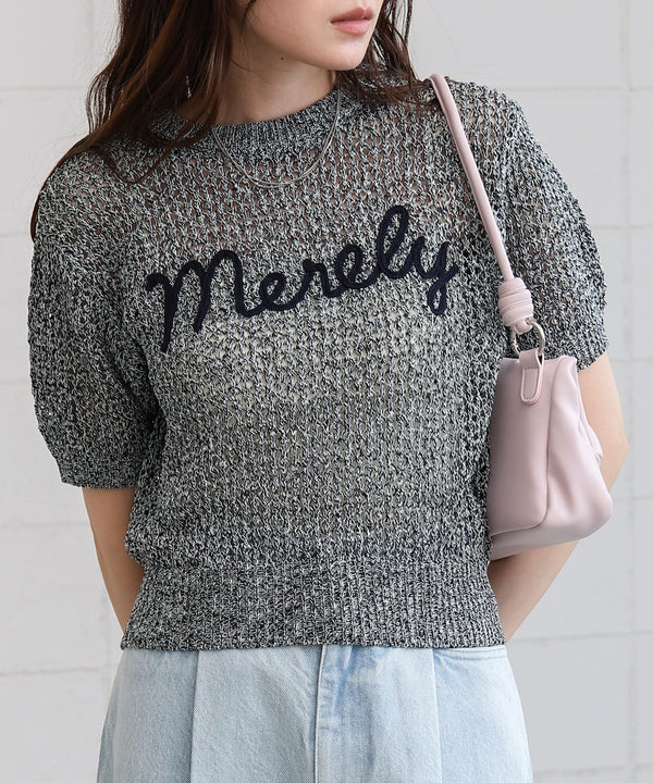 コード刺繍ロゴ入り麻タッチプルオーバー