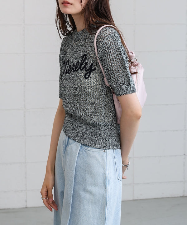 コード刺繍ロゴ入り麻タッチプルオーバー